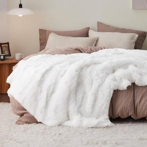 Faux Fur Fluffy Sherpa Fleece King Bed Blanket White