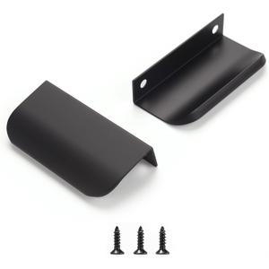 Edge Black Finger Pull for cabinets Kitchen Concealed Drawer pulls Aluminum Flat Hidden Back Mount Door Handle for Home 10 Pack Modern 3.15" Overall Length Easy Installation