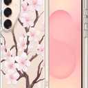 MOSNOVO Case for Samsung Galaxy S25 / Galaxy S24, [Buffertech 6.6ft Military-Grade Drop Protection] [Anti Peel Off Tech] Clear TPU Bumper Phone Case Cover Design - Cherry Blossom Floral