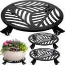3 Packs Metal Plant Caddy with Wheels 16 inches Heavy-Duty Iron Rolling Plant Stand with Casters Indoor Outdoor Wheeled Plant Roller Base Pot Movers Plant Dolly Coaster Trolley Black