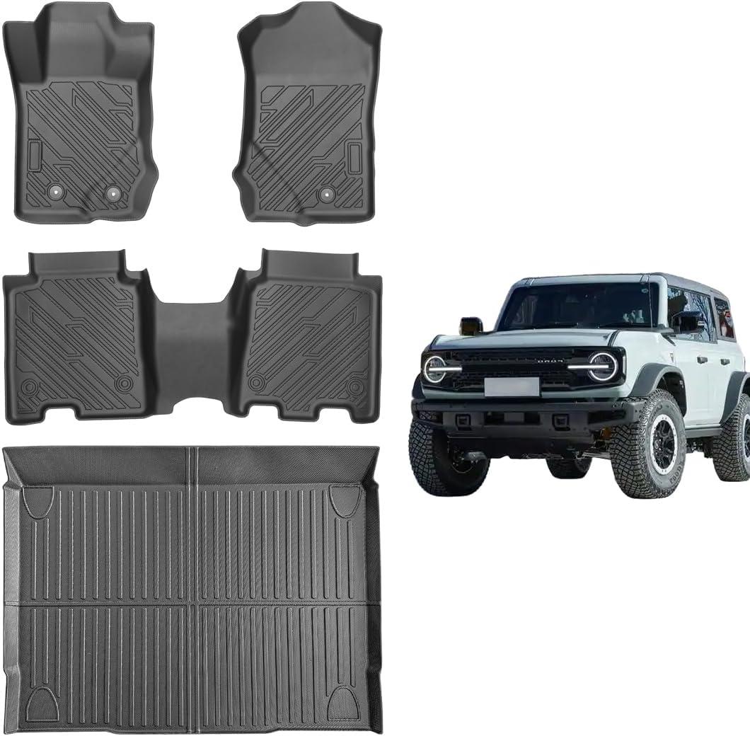 All-Weather Car Floor Mats for Ford Bronco 4 Door 2021-2025 Custom Fit Floor Liners Full Set (Front, Rear, Cargo) Easy to Clean Ford Bronco Accessories (Not for Sport/2-Door)