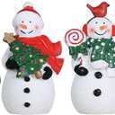 MEETYAMOR Christmas Decorations Indoor, 4 PCS Resin Snowman Ornaments for Christmas Table Decor, Farmhouse Rustic Miniature Collectible Figurines for Home, Tiered Tray, Mantle, Shelf