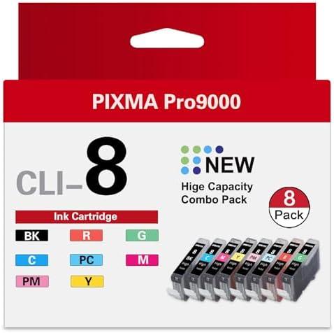 CLI-8 7 Color Multi Pack Ink Tank (7-Pack,1BK 1C 1M 1Y 1PC 1R 1G) Vowdic Compatible Replacement for Canon CLI-8 Ink Cartridges with Pixma Pro9000 and Pro9000 Mark II Printer