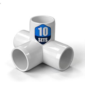 1" 90 Degree PVC 4 Way Tee Fitting, 10 Pcs Pipe Connectors, Schedule 40 Furniture Grade PVC Tee Corner for DIY Frames and Structures