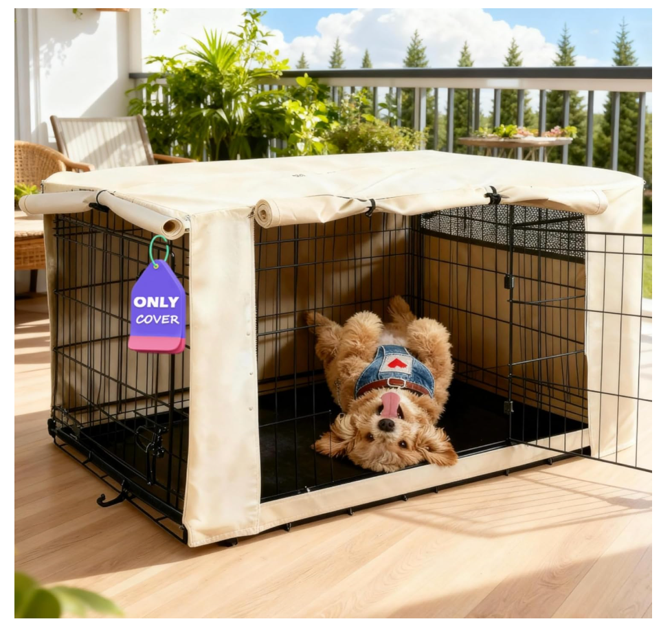HiCaptain Dog Crate Cover 36.0" L x 23.0" W x 25.0" H with Breathable Mesh, Durable Heavy Duty Kennel Cover, Dual Zippered Panels, Windproof Waterproof UV-Resistant(Beige)