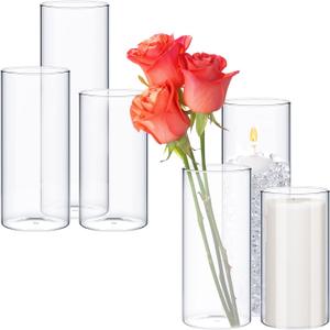 6 Pcs Glass Cylinder Vases for Centerpieces 5,6,8,10 Inch Tall Clear Flowers Vase Hurricane Floating Candles Holders Bulk for Table Centerpieces Wedding Home Decor (3.3'' X 5.9'',7.9'',9.8'')