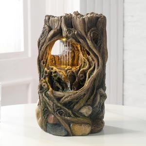 GOSSI Indoor Water Fountain Stump Rain Drop Meditation Desk Fountain Artistic Relaxation Waterfall for Home and Office Decor (22013)