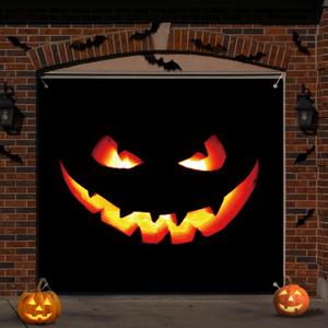 Halloween Garage Door Banner Pumpkin Large Hanging Backdrop Garage Door Cover Halloween Wall Decorations for Outdoor Indoor Holiday Party Wall Home Window Yard(7 x 8 ft,Pumpkin)