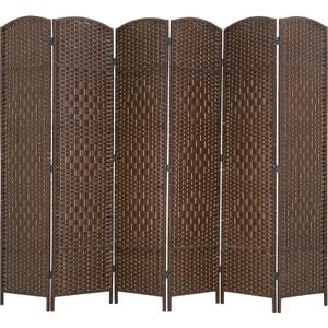 Room Divider 6 Panel Folding Privacy Divider 6 Ft Indoor Wall Divider Portable Partition Wood Screen, Brown