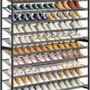 Large Shoe Rack 10 Tier Shoe Organizer, Heavy Duty Metal 5-Tier Stackable Shoe Storage Vertical Shoe Rack for Closet Front Door Entrance, Up to 62 Pairs, 44.8" W x 11.4" D x 71.2" H, Black