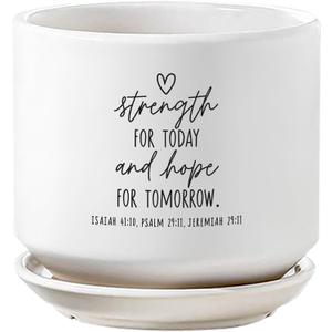 Lighthouse Christian Products Inspirational Herb Succulent Flower Planter Pot 5 Inch Ceramic Strength for Today