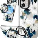 Lotadilo Case for iPhone 17 Case Compatible with Magsafe Ring Holder Stand - for Women Blue Flower Design TPU Phone Cover for Girls Girly Funny Fashion