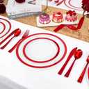 U-QE 200PCS Red Plastic Plates - Red Plastic Plates Disposable Heavy Duty - Fancy Disposable Plate Include 100 10" Dinner and 100 7" Dessert Platos for Party, Wedding & Special Moments