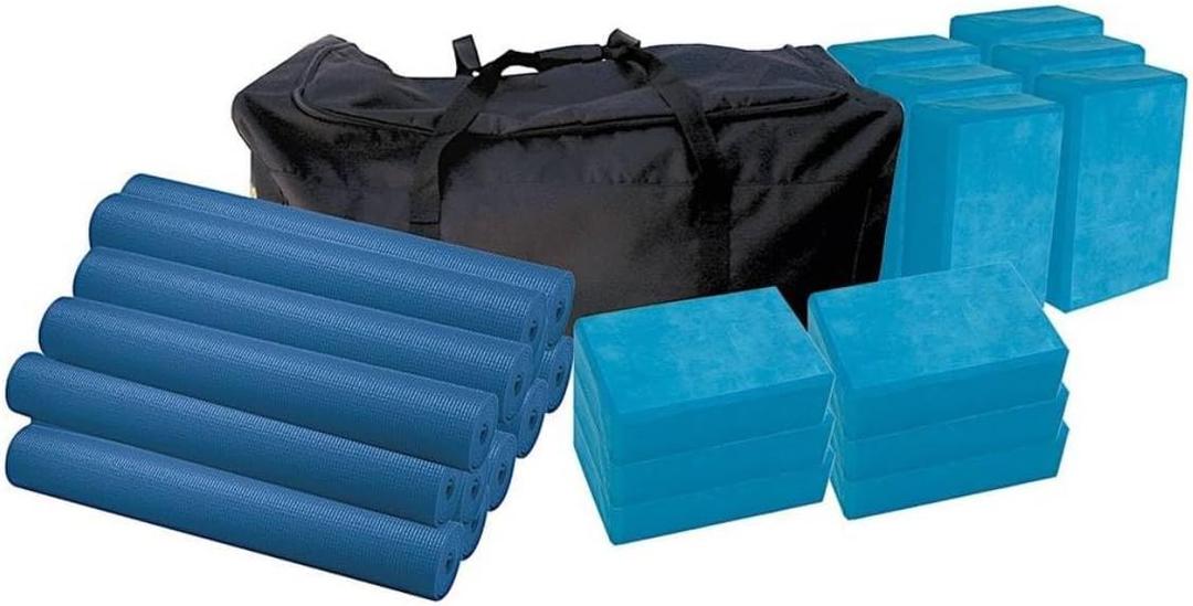 Sports Health - Standard Yoga Mat, .125" Thick Exercise Yoga Mat, Non-Slip, Durable and Anti-Tear, For Schools and Studios (Advanced Class Pack, Blue)