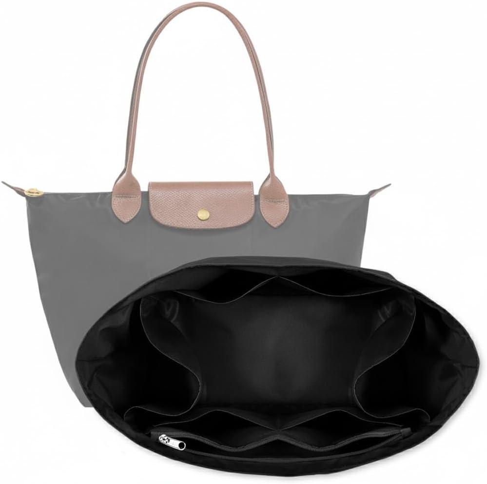 Waterproof Premium Nylon Purse Organizer Insert for Longchamp Le Pliage Tote Bag (Black)