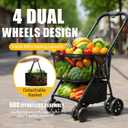 Folding Shopping Cart with Wheels, 80lbs Capacity Shopping Carts for Groceries, Detachable Baskets & 360Swivel Wheels Collapsible Shopping Carts with Double Basket for Laundry, Camping, Transport