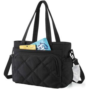 BAGSMART Lunch Bag Women Large Lunch Box Insulated Tote Bag with Multi-Pockets Quilted Puffy Tote for Work, Outdoors (04-Black)