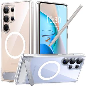 TORRAS Strong Magnetic & Seamless Stand for Samsung Galaxy S25 Ultra Case for MagSafe, Mil-Grade Drop Protection, Adjustable Kickstand for Samsung Galaxy S25 Ultra Case, Anti-Yellowing Diamond Clear