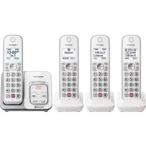 Panasonic Cordless Phone with Answering Machine, Link2Cell Bluetooth Home Phones, Voice Assistant and Advanced Call Blocking, Expandable System with 4 Handsets - KX-TGD864W (White)