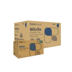 BeeSure BE1116case Powder Free Exam Gloves, Nitrile, BeadedCuff, Small, Blue (Pack of 1000)