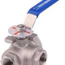 DERNORD 3-Way Ball Valve, T Mounting Pad, Stainless Steel 304 Female Type with Vinyl Locking Handle (1/2 Inch NPT)