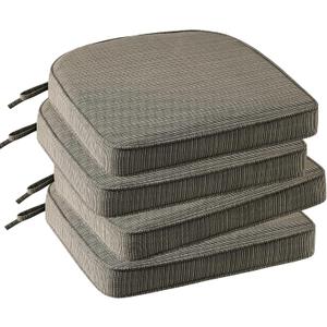 Outdoor Outdoor Round Corner Seat Cushion, 17"x16"x2", Set of 4, Non Slip Seat Cushion Pads with Removable Cover for Patio Furniture, Garden Yard Lawn, Dark Black Tan Stripe