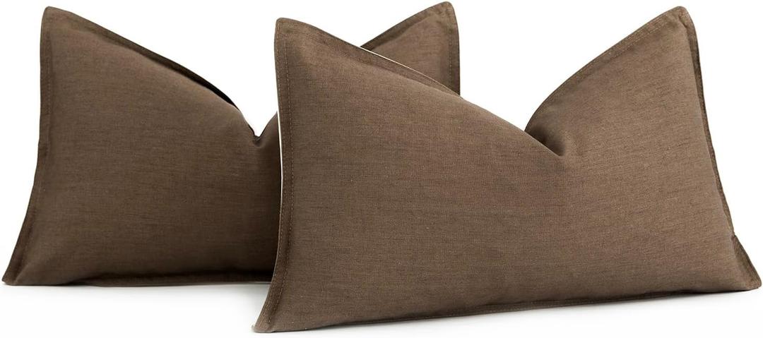 Foindtower Pack of 2 Decorative Cotton Linen Throw Pillow Covers Soft Modern Farmhouse Cushion Cover Cozy Vintage Accent Lumbar Pillowcase for Couch Sofa Bed Living Room Home Decor, 1220 Inch Brown