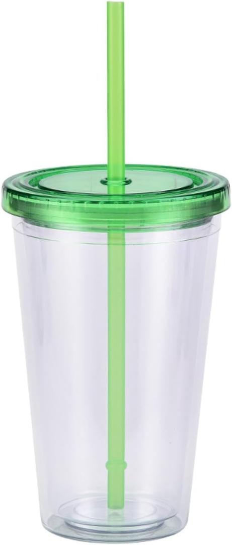 CAPIJIONG 450ml/15.5oz Double-Layer Cup With Lid, Transparent Straight Cup-K-style
