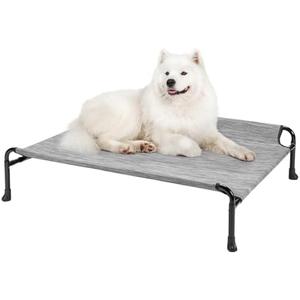 Veehoo Elevated Dog Bed, Raised Dog Cots for Medium Dogs, Waterproof Outdoor Dogs Bed, Cooling Pet Hammock with Guardrail, Upgraded Non-Slip Feet, Breathable Teslin Mesh, Black Silver, 35x 22 inches