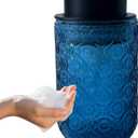 Foaming Hand Soap Dispenser,Vintage Glass Soap and Lotion Dispenser for Bathroom,Kitchen Dish Soap Dispenser with Black Foam Pump (Blue Begonia Flower+Black Lid)
