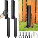 2 Pcs Fence Post Repair Kit, Heavy Duty Fence Post Anchor Ground Stakes for Repair Tilted, Broken Wood Support, Black
