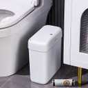 JOYBOS Bathroom Trash Can with Lid, 3 Gallon Small Garbage Can, 10L Dogproof Slim Plastic Narrow Trash Bin with Popup Lid for Toilet, Office, Bedroom, Living Room, White