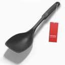 Large Silicone Cooking Spoon, Non-Stick Solid Spoon set with Deep Bowl and Measurement Mark for Mixing, Serving, Draining, Scooping, Scraping, Heat Resistant Kitchen Utensils, Black 