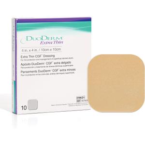 DuoDERM Extra Thin 4"x4" Hydrocolloid Bandage, Sterile, 10 Ct
Adhesive Wound Dressing, Thin and Flexible, Waterproof, Low Friction, Superficial Wounds, Beige, Sheer, Conformable