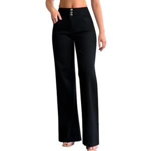 roswear Women's Wide Leg Jeans Casual High Waisted Stretch Baggy Loose Denim Pants (Large, Black)