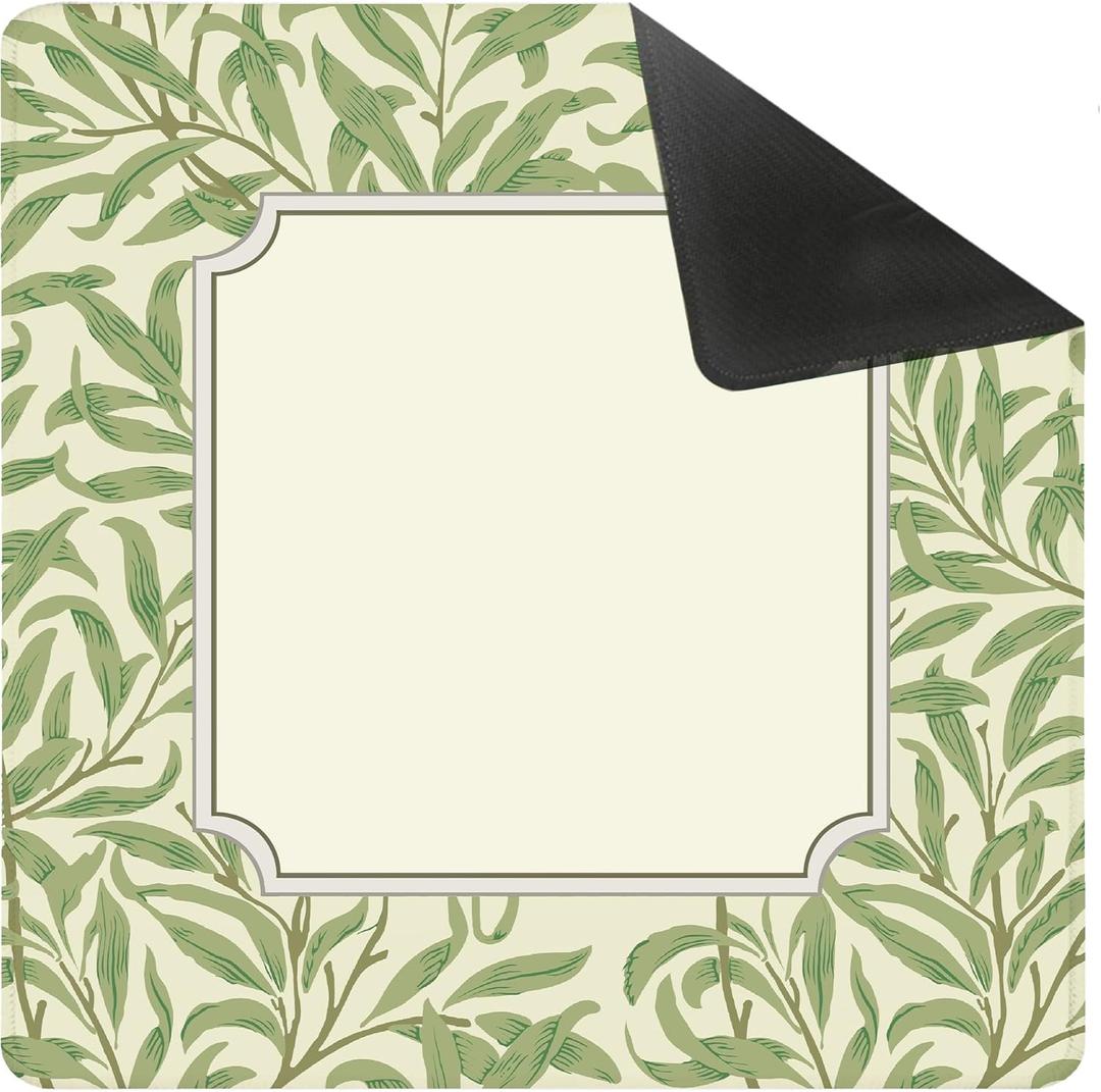 Green Leaf Mahjong Mat for Table 31.5 X 31.5 in, Gifts for Mahjong Players, Vintage Green Botanical Anti-Slip Table Cover Tablecloth for Poker Board Card Tile Game Dominoes