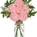 Hollyone Pink Hydrangea Artificial Flowers in Clear Glass Vase with Faux Water Silk Hydrangeas Fake Flowers Floral Arrangement for Home Bathroom Kitchen Office Table Centerpiece Shelf Decorations