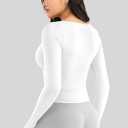 YEOREO CoreFlex Long Sleeve Workout Tops for Women Padded Deep V Neck Double Lined Impact Tops Slim Fit Gym Athletic Shirts (White, XS)
