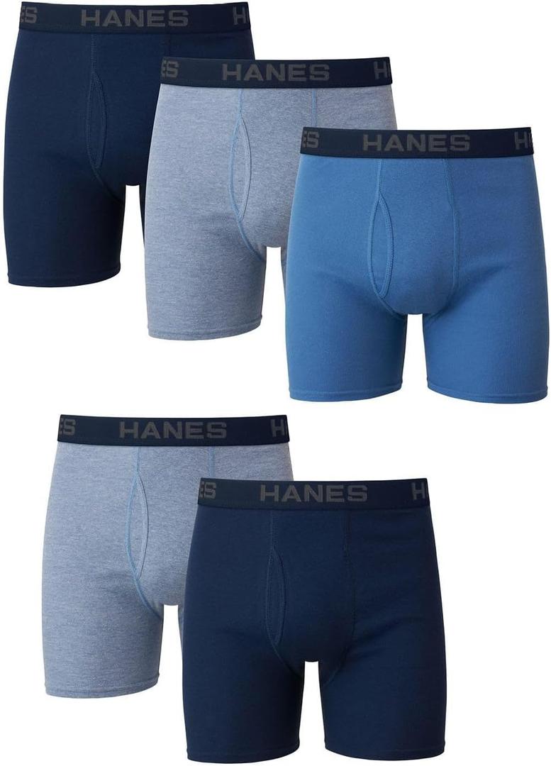 Hanes Men's Underwear Boxer Briefs Pack, Cool & Breathable Cotton Moisture-Wicking Underwear for Men (XX-Large, Blue/Gray - 5 Pack)