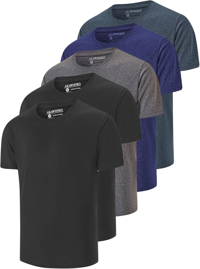 5 Pack Men's Dry Fit T Shirts Athletic Running Gym Workout Short Sleeve Tee Shirts for Men (X-Large)