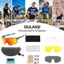 OULAIQI Polarized Cycling Bike Sunglasses Bicycle Glasses with 3 Interchangeable Lenses for Man Women Driving Running