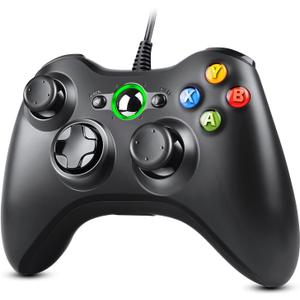 Xbox 360 Controller, USB Wired Gamepad Joystick with Improved Dual Vibration and Ergonomic Design for Microsoft Xbox 360 & Slim & PC Windows 7/8/10(Black)