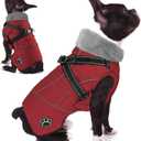 Doglay Dog Jacket Waterproof Dog Coat with Harness Built in, Christmas Puppy Winter Coat Reflective Turtleneck Puffer Snow Jackets for Small Medium Large Dogs (Wine Red)