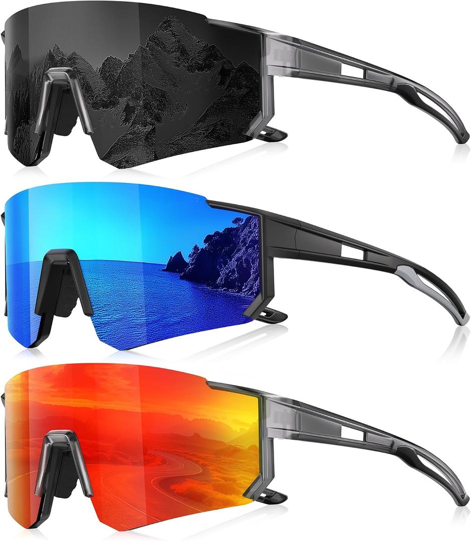 3 Pack Polarized Sunglasses for Men Women, Sports Mens Sunglasses with UV Protection for Baseball Cycling Running