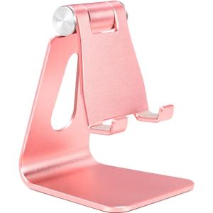 Rose Gold Foldable Aluminum Alloy Cell Phone Holder,Tabletop Metal Phone Stand with Adjustable Angle by Swivel Axis,Smartphone Cradle, Rose Gold 