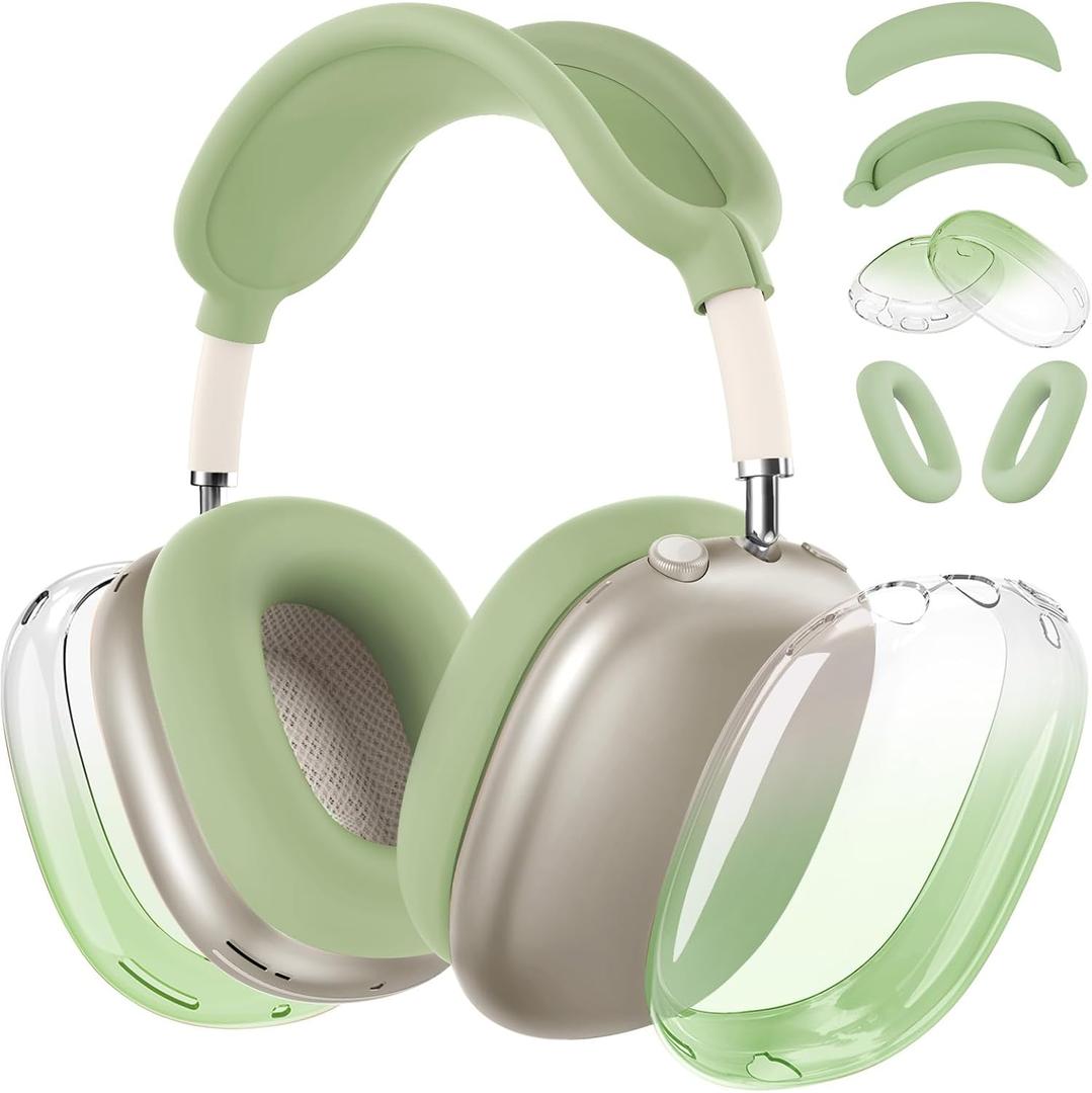 Silicone Case Cover for AirPods Max 2 Headphones,Clear Soft TPU Ear Cups Cover/Ear Pad Case Cover/Headband Cover for AirPods Max 2/1 (2026/2024/2020),Transparent Accessories for Apple AirPod Max,Green