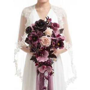 Ling's moment Purple Bridal Bouquet Cascading, Plum Wedding Bouquets for Bride, 13 Inch Bride Bouquets for Wedding Artificial Flowers Bouquets