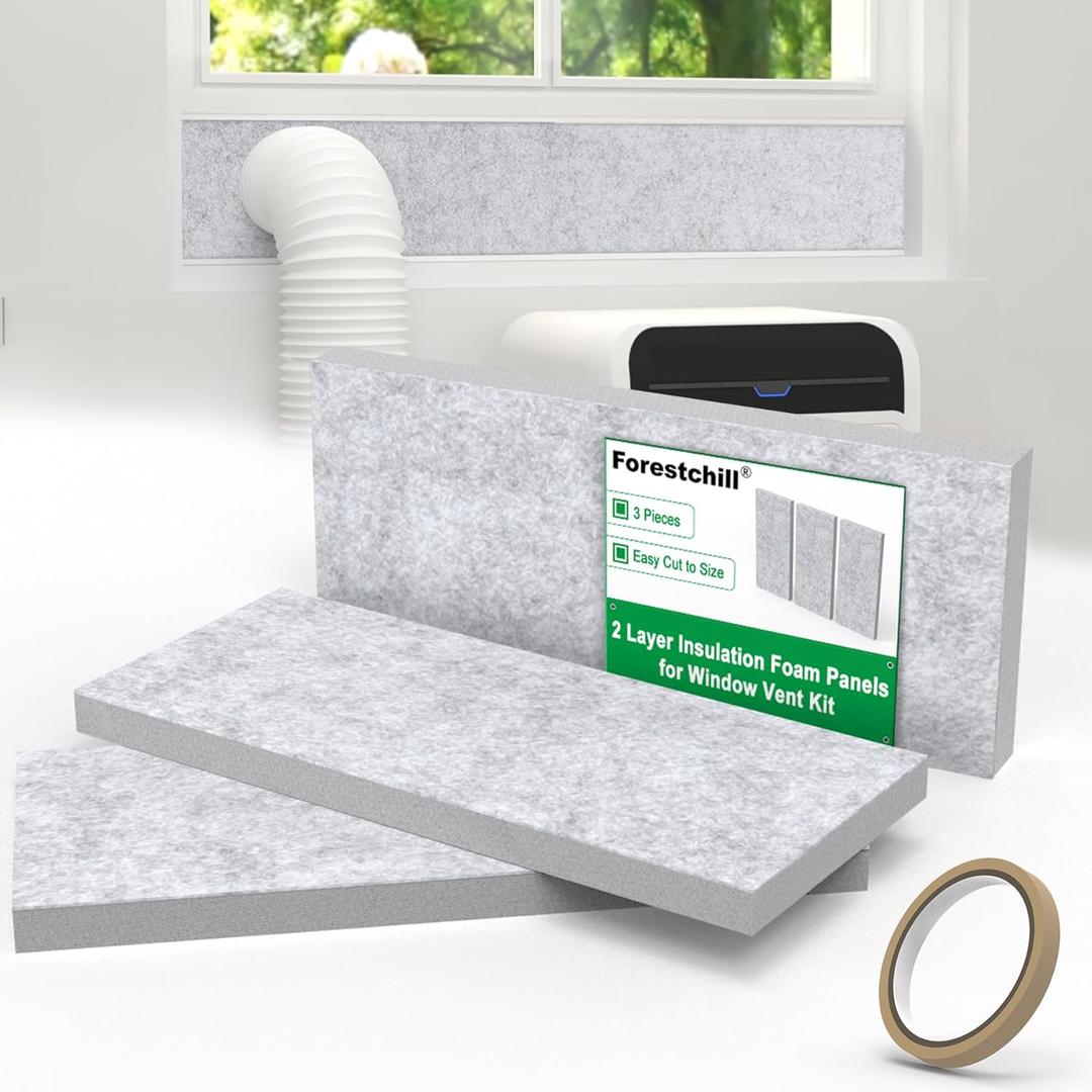 Forestchill Double Layer Insulation Foam Panels for Portable Air Conditioner Window Vent Kit, Insulates Summer Heat & Noise from Outside, Easy Cut to Size, 3 Pcs Fits up to 50 Inch
