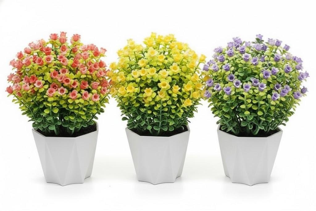 Wildflowers Artificial Flower Arrangement in Pot for Home Office Decoration 8.5 x 6 inch 3 Pack