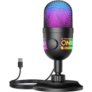 USB Gaming Microphone, RGB Condenser Mic for PC PS4 PS5 Mac, Plug & Play, Tap to Mute, Gain Control, Zero-Latency Monitoring for Streaming Podcasting Recording